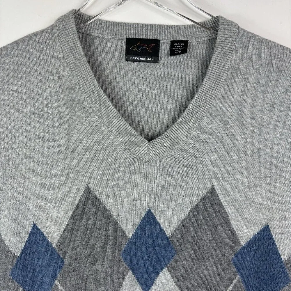 Greg Norman Mens Sweater Vest M Gray blue Golf Argyle Spring Preppy Academia - Picture 2 of 9